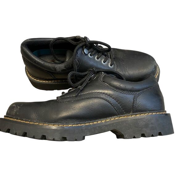 Vintage Y2K Chunky Men Shoes 9M Black Platform Lug Sole Bass Bellows Work Wear - Picture 3 of 12